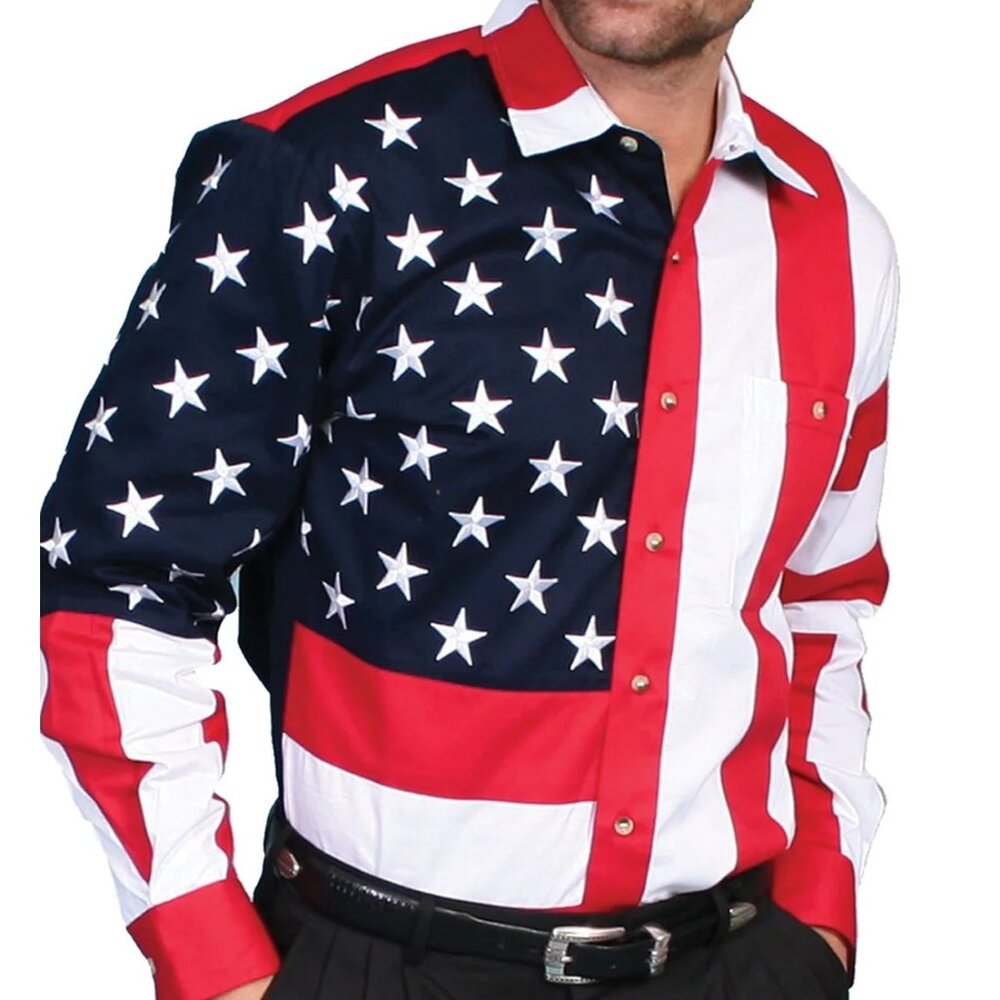 Scully Shirt Mens XXL Red White Blue USA Flag Western Long Sleeve Adult Vintage